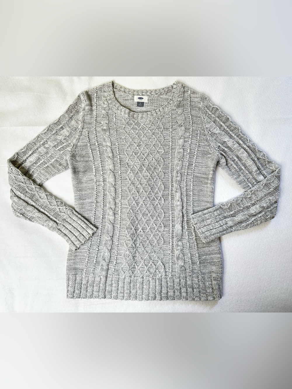 Old Navy Light Gray Cable Knit Crewneck Sweater Size Lrg A1-006